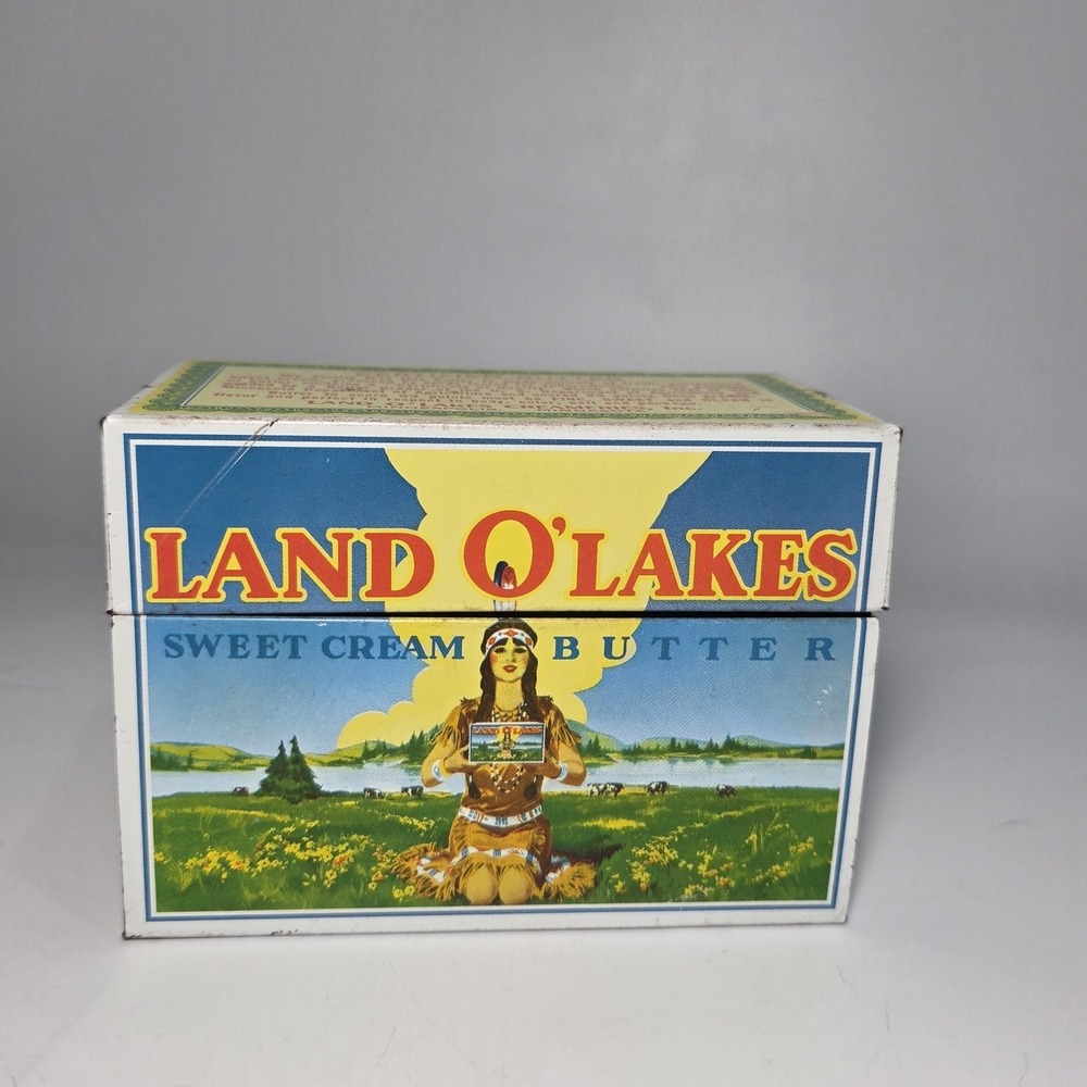 Vintage Land O'Lakes Sweet Cream Butter Retired Logo Metal Recipe Storage Box